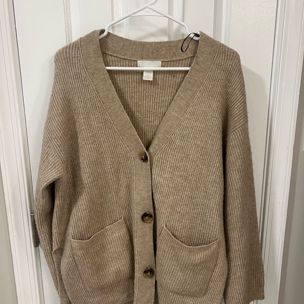H&M Oversized Tan Button Up Cardigan Sweater